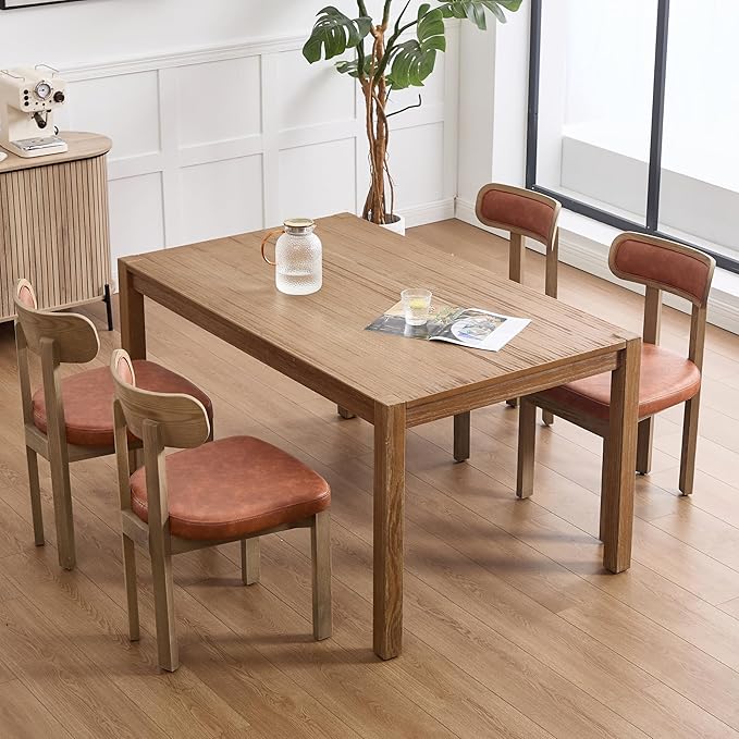 Brown Dining Chairs Set of 6, Mid Century Modern Leather Dining Room Chairs with Curved Back, Armless Kitchen Chairs for Living Room/Restaurant/Balcony/Bedroom/Home Desk/Task