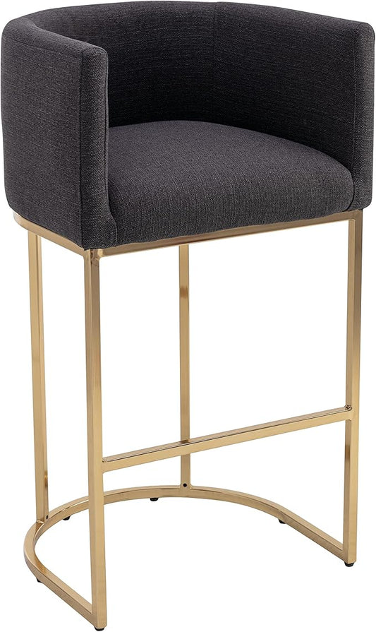 Contemporary Charcoal Linen Bar Stool, 32" Upholstered Fabric Counter Height Barstool Kitchen Counter Island Stool with Golden Metal Base