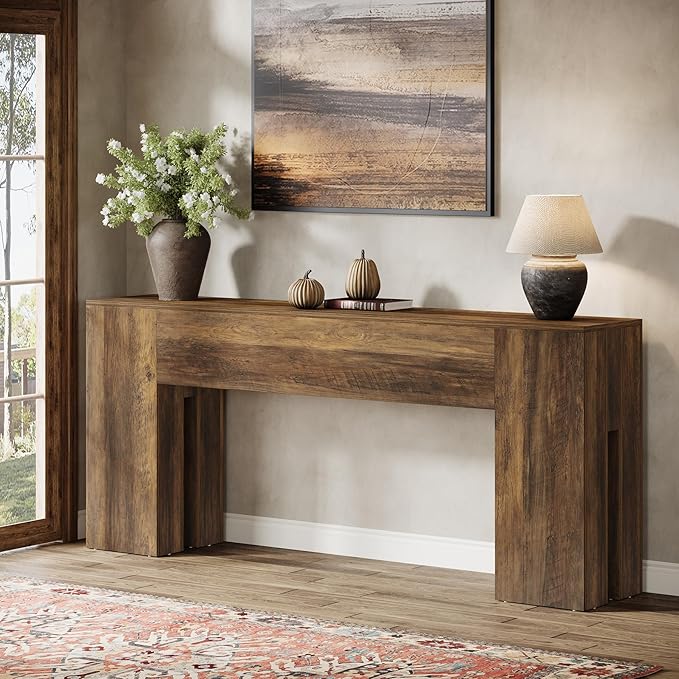Tribesigns 71-Inch Long Console Table for Entryway, Farmhouse Sofa Console Behind Couch, Entry Table for Hallway, Foyer, Living Room, Brown