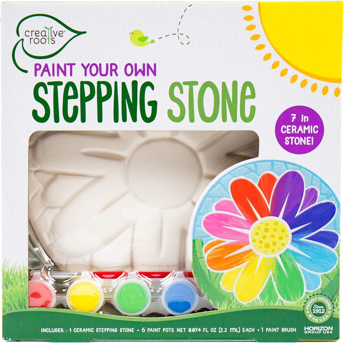 Creative Roots Mosaic Flower Garden Stepping Stone Kit, Includes 7-Inch Ceramic Stone & 6 Vibrant Paints, DIY Stepping Stone Kit for Kids Ages 6+