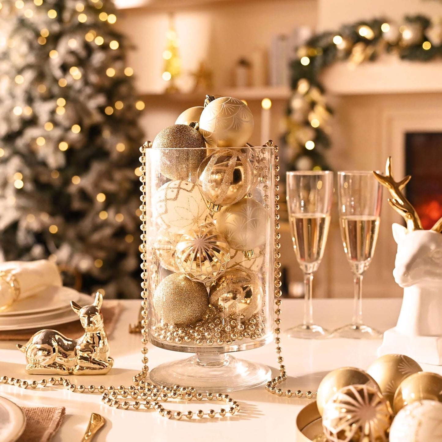 Valery Madelyn Christmas Ornaments Set, 30ct 2 Inches White and Gold Shatterproof Christmas Tree Decorations Ball Ornaments Bulk, Elegant Hanging Ornaments for Xmas Holiday Party Decor