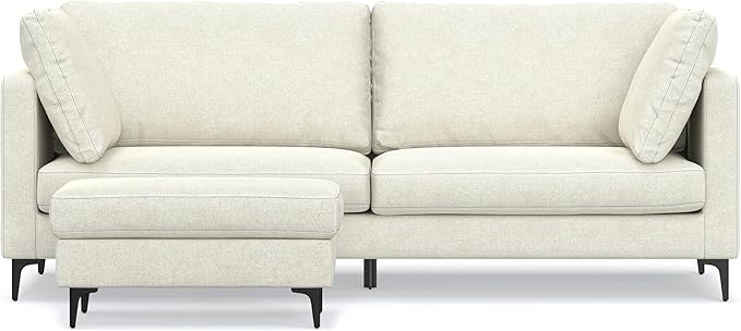 SIMPLIHOME Ava Sofa and Ottoman in 100% Recycled Polyester Performance Fabric, Cream, 90-inch-wide 3-Seater Couch and Matching 36-inch-wide Table Ottoman for Living Room, 2-Piece Set