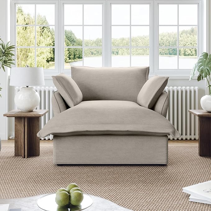 Oversized Cloud Modular Sectional Sofa, Comfy Down Filled Cloud Couch with Removable Cover, Deep Seat Armchair, Single Sofa Chair, Sectional Couches for Living Room, Light Gray