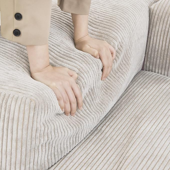 WJShome Cloud Couch Modular Sectional Sofa,141.73inch L Shaped Couch,Oversized Corduroy Couches with Ottoman and Pillows, Beige 4 Seaters Cushion Covers Removable& Washable