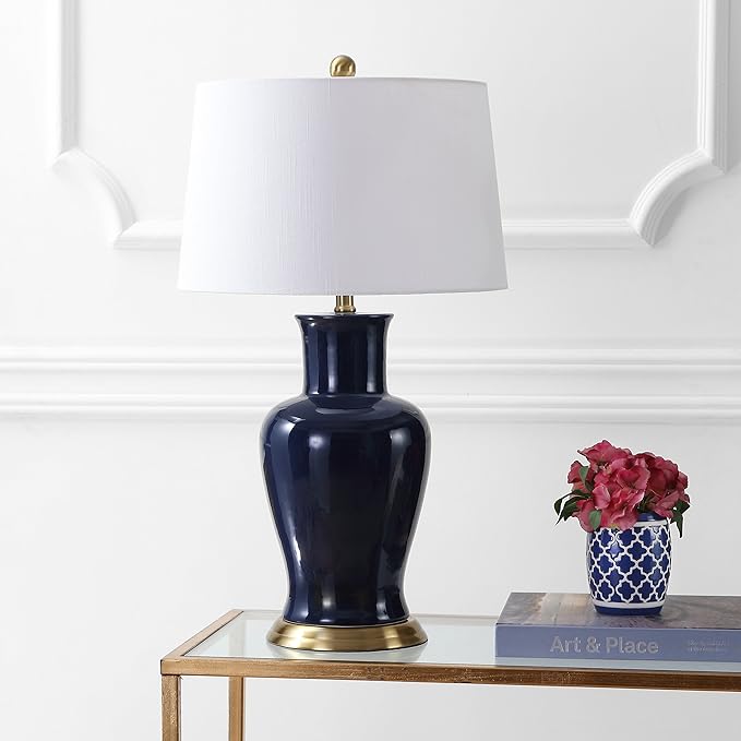 JONATHAN Y JYL4026B Julian 29" Ceramic LED Table Lamp Traditional Transitional Bedside Desk Nightstand Lamp for Bedroom Living Room Office College Bookcase LED Bulb Included, Navy