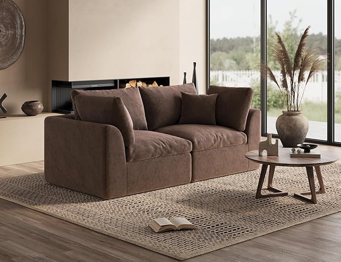 78.9" Loveseat Sofa, Cloud Boneless Couches for Living Room, Modern Modular Sectional Sofa, Oversized, Brown