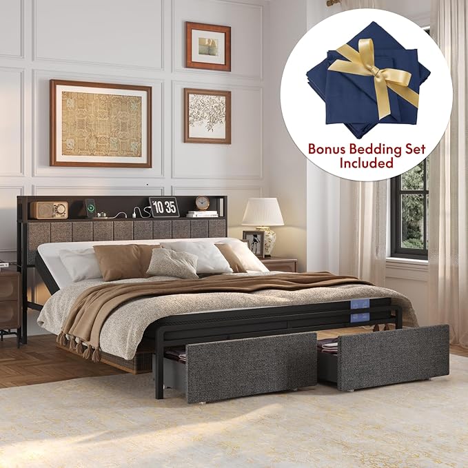 FLEXISPOT BF21Q Adjustable Bed Frame with 12 Inch Queen Size Gel Memory Foam Mattress, Viscose from Bamboo, Medium Firm, Certi-PUR & Oeko-TEX Certified, Bonus 4-Piece Queen Sheet Set Included.