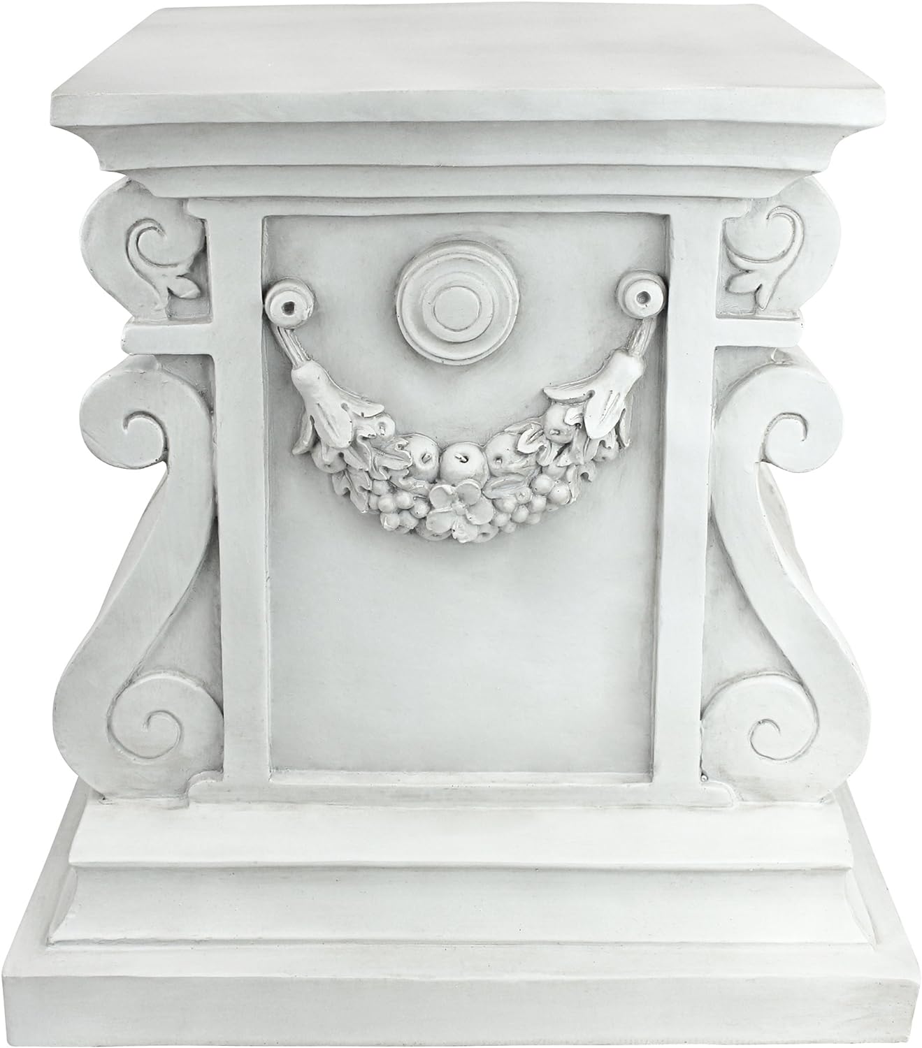 Design Toscano Lion of Florence Sentinel Statue (13 Inches Wide, 21 Inches Deep, 28 Inches High) and Classic Statuary Garden Plinth Base Riser, Large (15 Inches Wide,14 Inches Deep,15 Inches High)