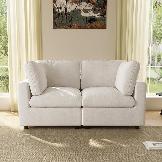WJShome Sectional Couches for Living Room, 67 Inch Loveseat Sofa with Chenille Upholstery & Double Layer Cushions, Modern Apartment Size Modular Couch for Bedroom，Beige