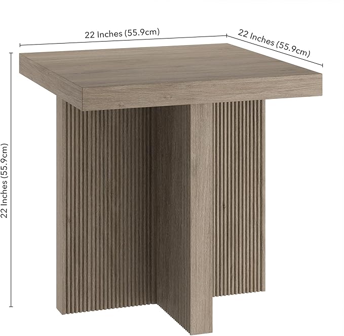 Henn&Hart 22" Wide Square Side Table in Antiqued Gray Oak, for Home, Living Room, Bedroom, Entertainment Room, Office