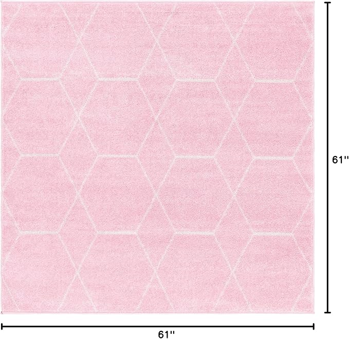 Unique Loom Trellis Frieze Collection Area Rug - Geometric (5' Square, Light Pink/ Ivory)