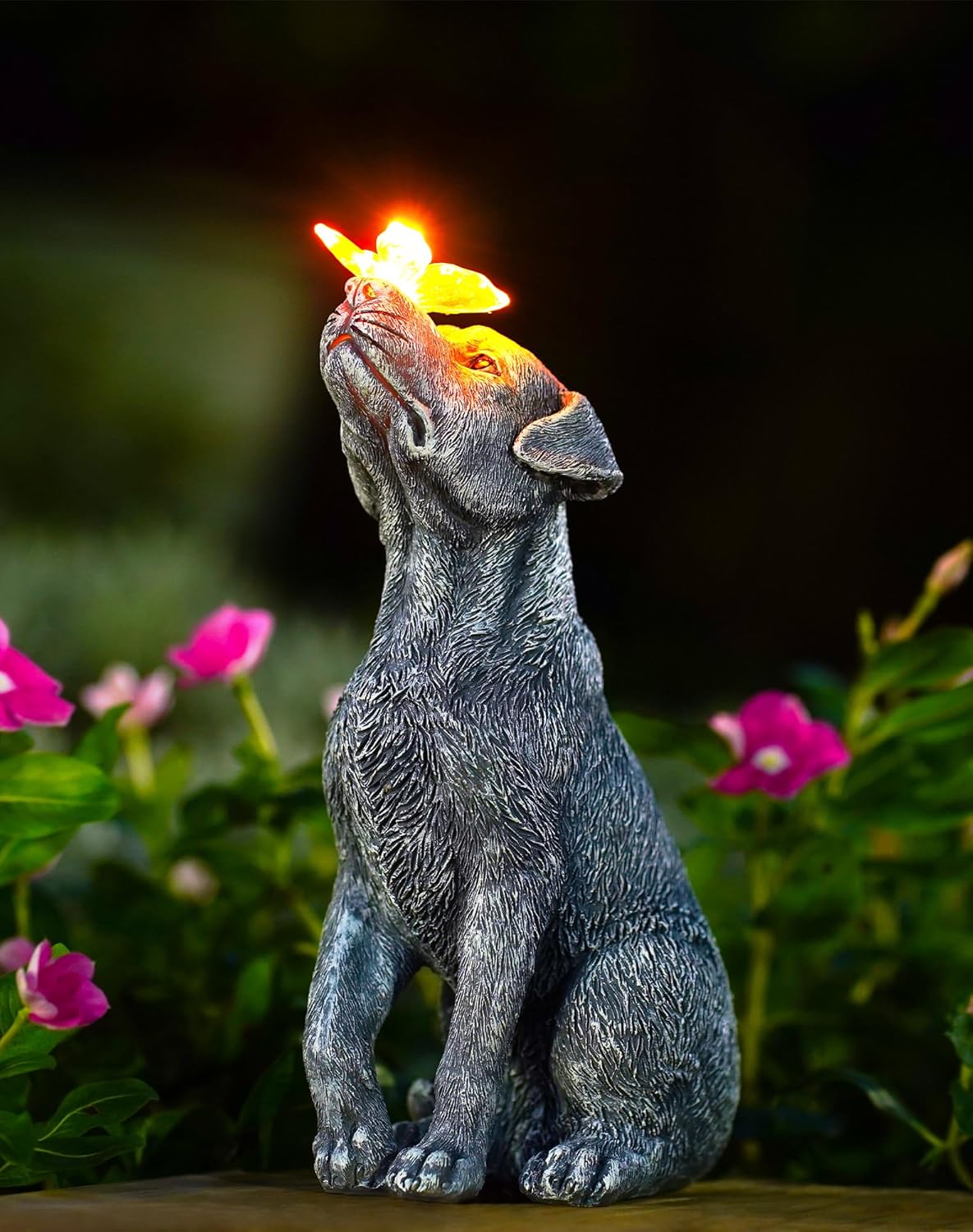 Goodeco Dog Statue with Butterfly - Ideal Gifts for Dad, Mom or Birthdays, Beautifully Crafted Outdoor Decorations to Wow Your Guests