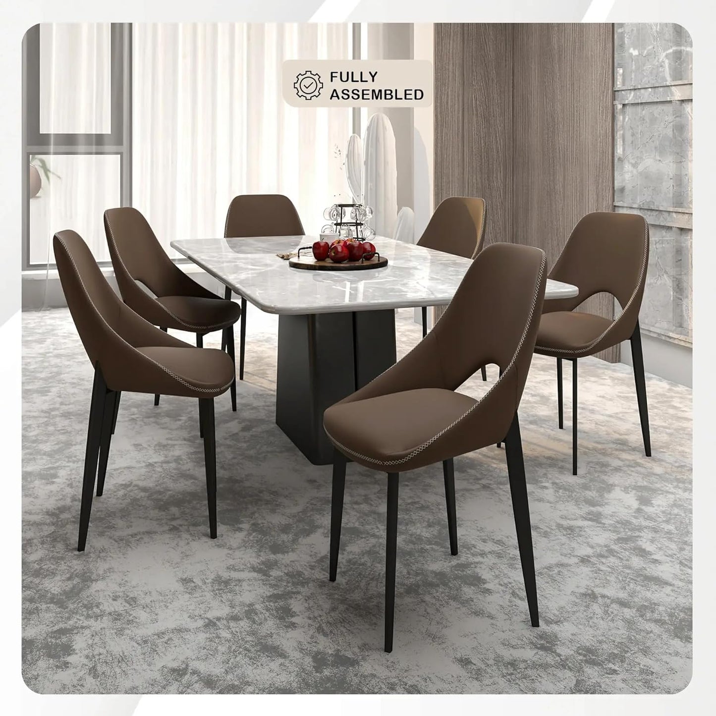 LeisureMod Amalfi Upholstered Fabric Dining Chair – Modern Side Chair with Iron Legs, Mid-Century Accent Chair for Dining Room or Kitchen