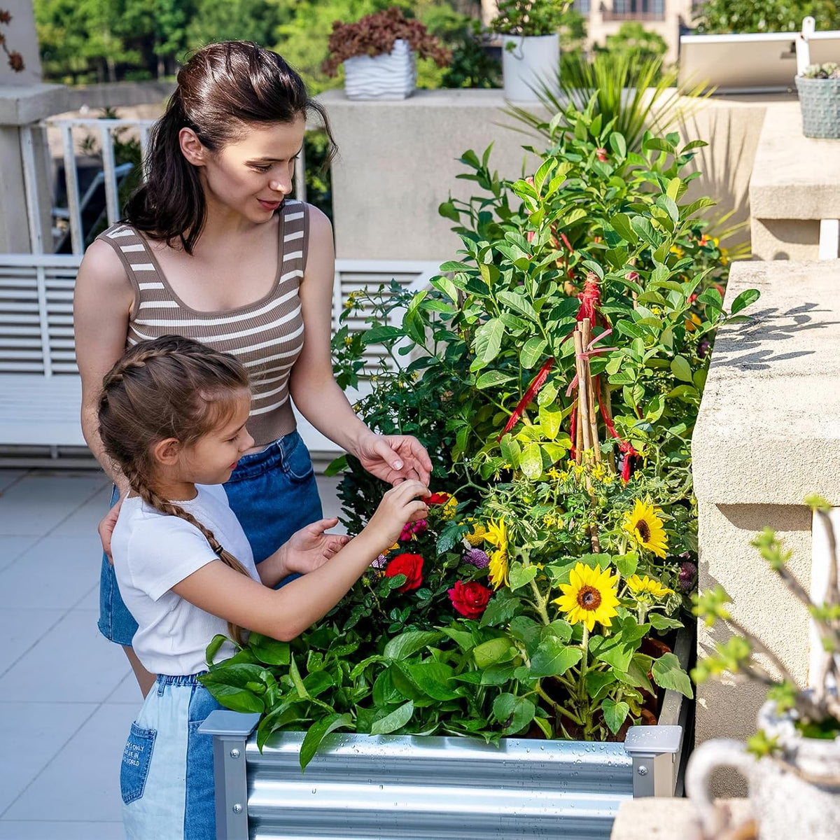 Land Guard 2Pcs Galvanized Raised Garden Bed with Legs, 48×24×32in Large Metal Elevated Raised Planter Box with Drainage Holes for Backyard, Patio, Balcony, 400lb Capacity