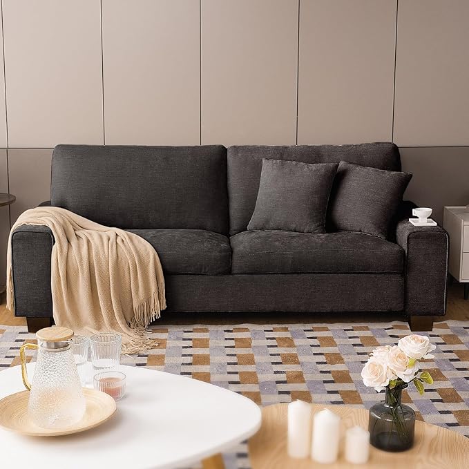 DOPEDIO Modern Loveseat Sofa for Living Room,Chenille Recliner, Removable Cover, Spring Cushions, Solid Wood Frame, Easy Assembly for Small Spaces (88.58inch，Dark Grey)