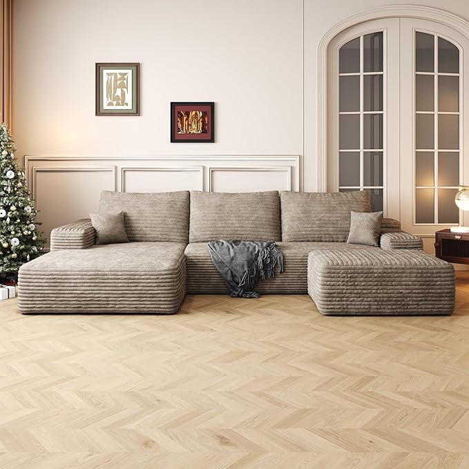 108" Sectional Couches for Living Room Modern Modular Sofa with L-Shape Couchs Upholstered Boneless Couch Deep Seat Sectional Couch with Chaise (Camel, Left Facing Chaise+2Seaters+1Ottoman)