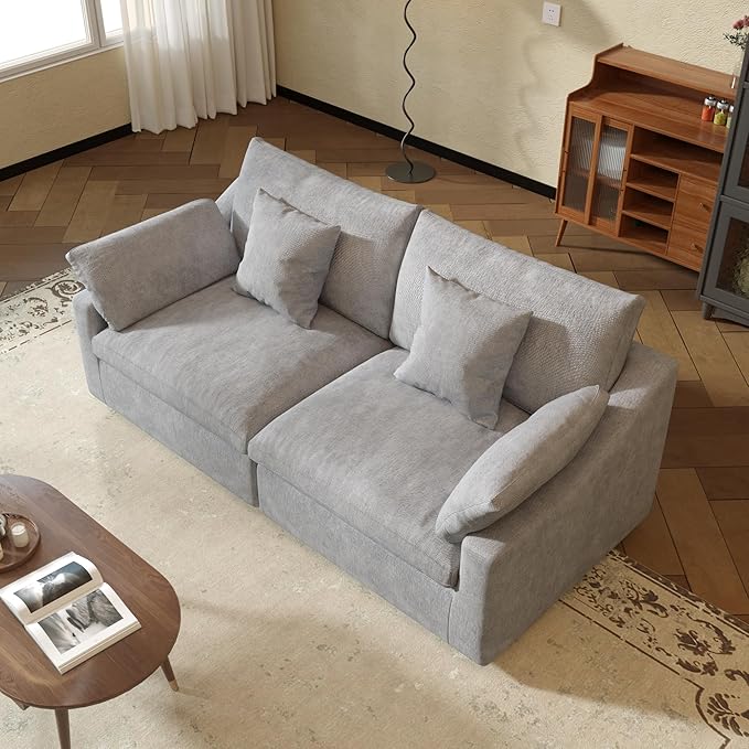JACH Cloud Sectional Couches for Living Room, Modern Convertible Modular Couch, Love Seat Sofas, Sofa Covers Removable, Comfy Sectional Couch for Living Room, Apartment (Light Grey)