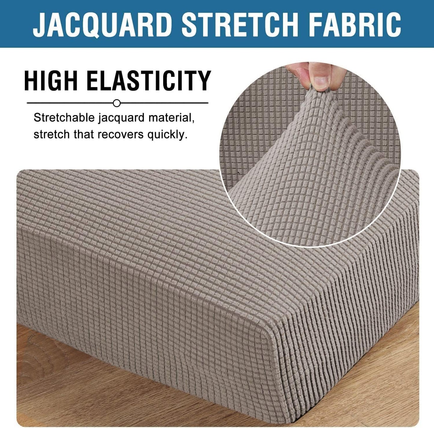 H.VERSAILTEX Super Stretch Individual Seat Cushion Covers Sofa Covers Couch Cushion Covers Slipcover Sets Thick Jacquard Textured Twill Fabric (1 Piece Sofa Cushion Cover, Taupe)