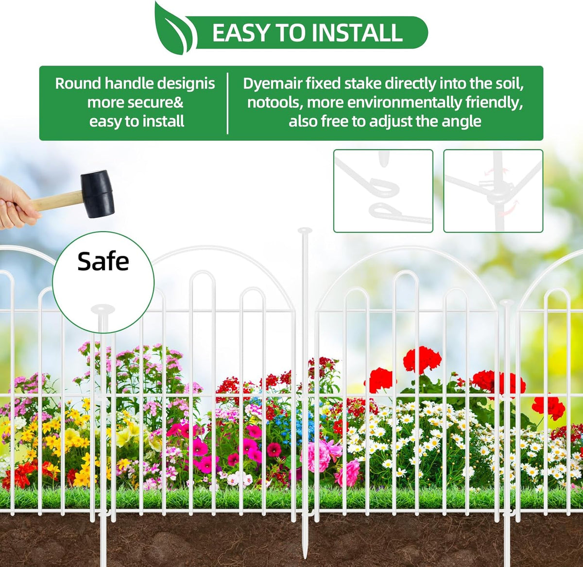 26 Pack Decorative Garden Fence, 26in x 28ft Arched No Dig Animal Barrier Fence for Dog Rabbit, Garden Edging Border, Rustproof Metal Ground Stake Border for Outdoor Yard Patio Decor, White
