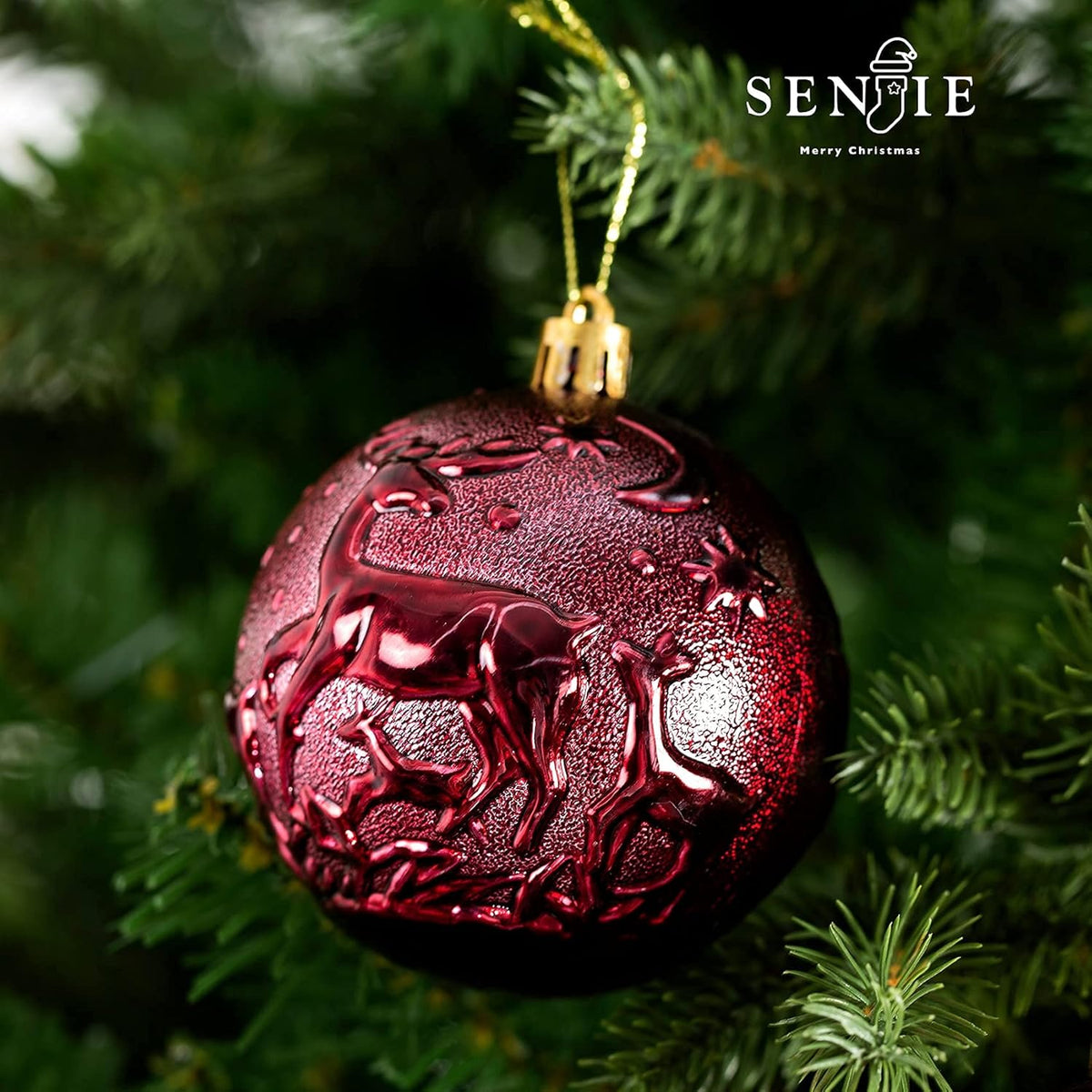 Christmas Ornaments for Xmas Trees,Burgundy Shatterproof Christmas Ball Ornaments