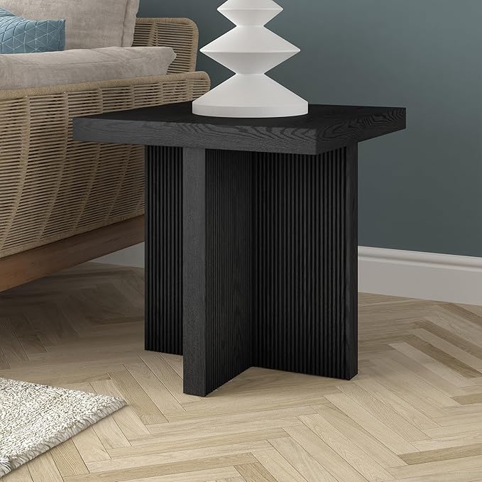 Henn&Hart 22" Wide Square Side Table in Black Grain, for Home, Living Room, Bedroom, Entertainment Room, Office