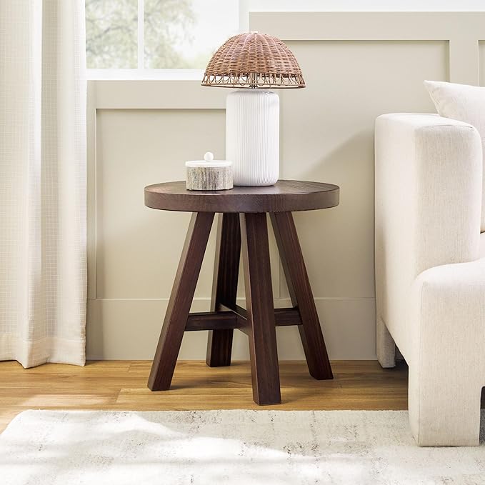 Walker Edison Colt Modern Farmhouse Solid Wood Round Side Table, 18 Inch, Espresso