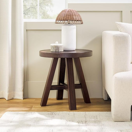 Walker Edison Colt Modern Farmhouse Solid Wood Round Side Table, 18 Inch, Espresso