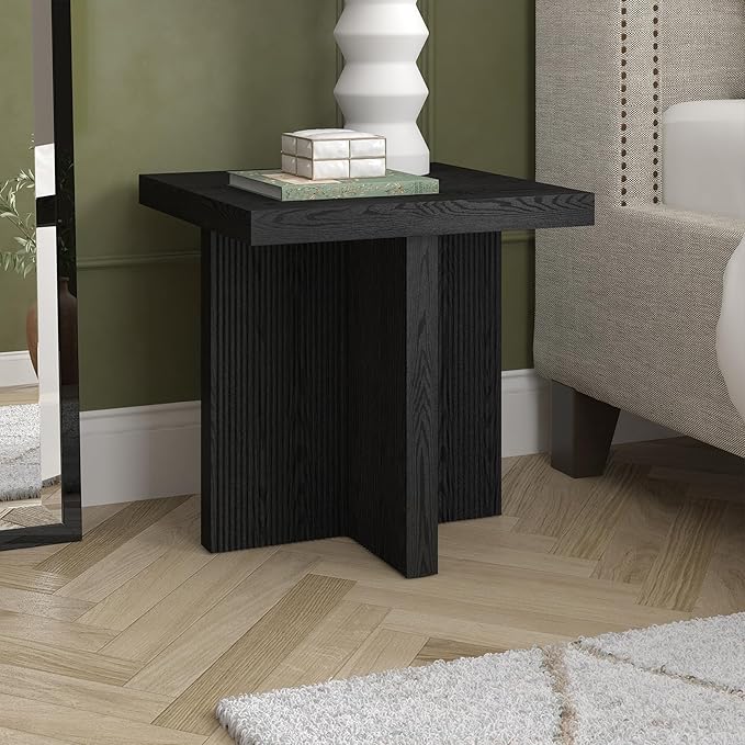 Henn&Hart 22" Wide Square Side Table in Black Grain, for Home, Living Room, Bedroom, Entertainment Room, Office