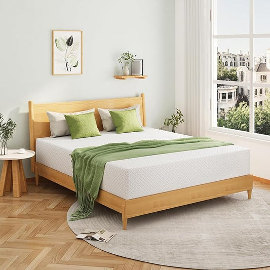 EGOHOME King Size Memory Foam Mattress, 10 Inch Bed Mattress in a Box with Cooling Green Tea Gel, Relieve Pressure with Medium Support, CertiPUR-US Certified, 80''L x 76''W, White