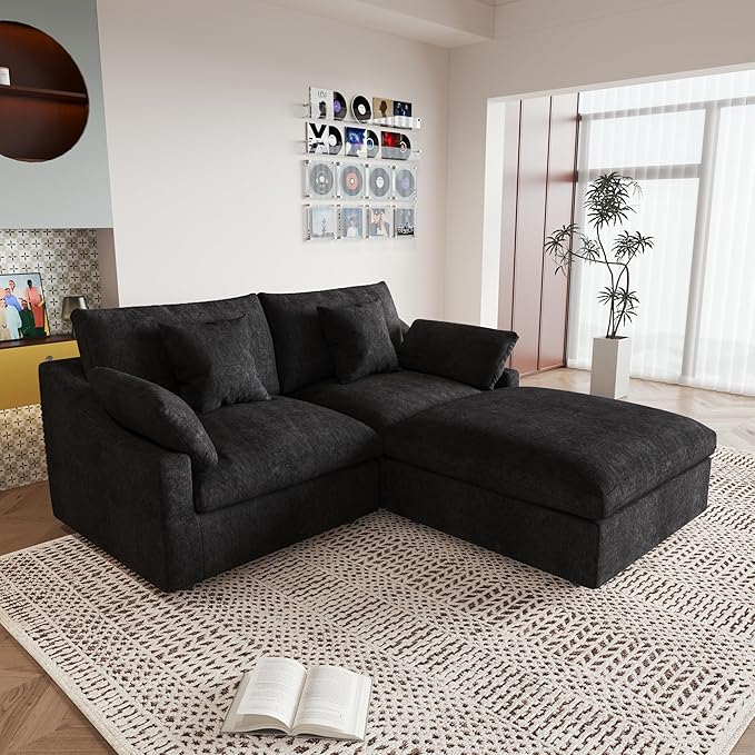 JACH Sectional Couches for Living Room, Cloud Sectional Couch with Deep Seat, Love Seat Modular Sofa with Chaise, Covers Removeable & Washable, Sofas Furniture for Living Room, Black