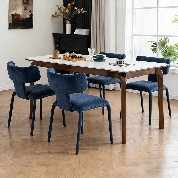 Kidol & Shellder Dining Chairs Set of 6,Modern Upholstered Fabric Dining Room Chairs with Curved Barrel Back,Armless Kitchen Chairs with Metal Legs and Padded Seat for Living Room and Bedroom Blue