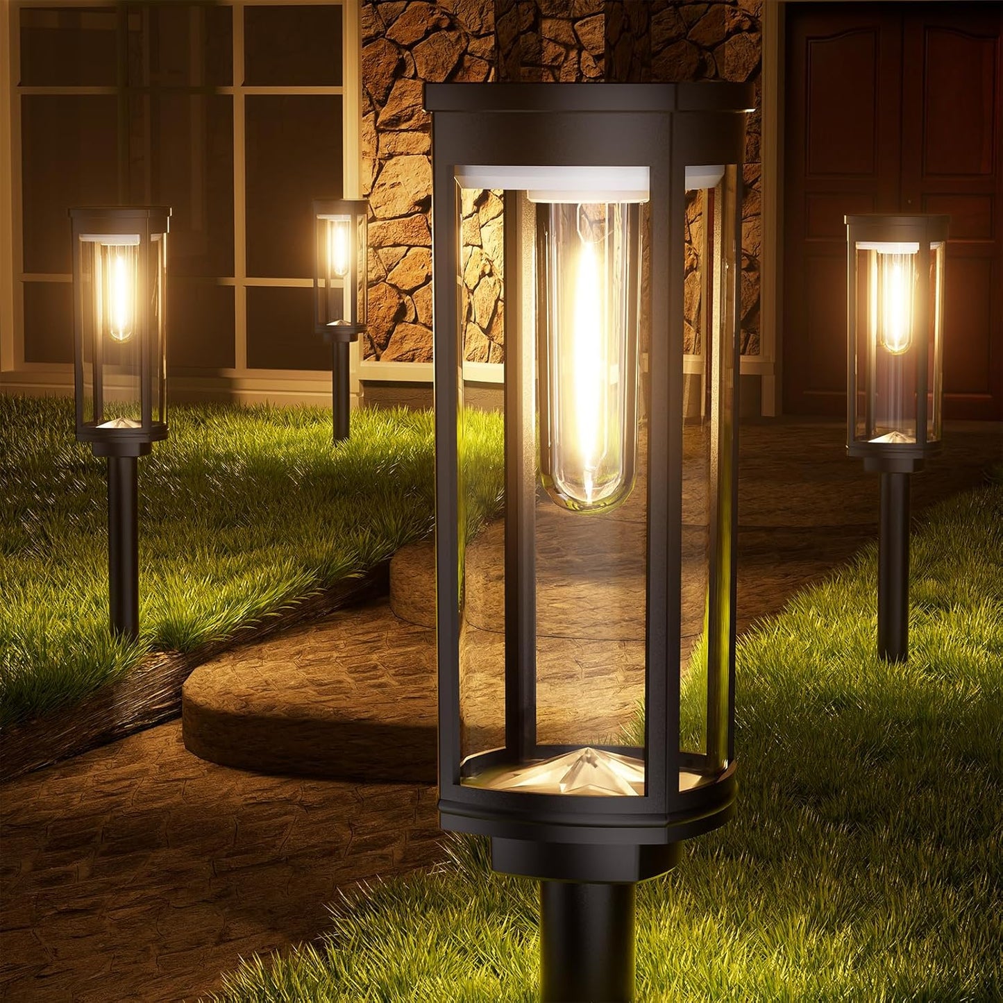 Solar Pathway Lights Outdoor Warm White 8-Pack Waterproof IP65, Auto On/Off Solar Powered Walkway Lighting for Driveway Yard Garden, Upgraded Landscape Lights Outside