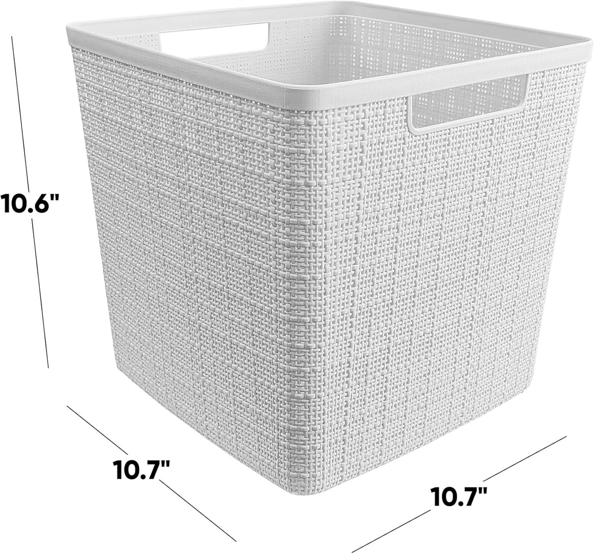 Curver Jute Decorative Plastic Organization and Storage Basket Perfect Bins for Home Office, Closet Shelves, Kitchen Pantry and All Bedroom Essentials, White, Large Cube, Set of 4