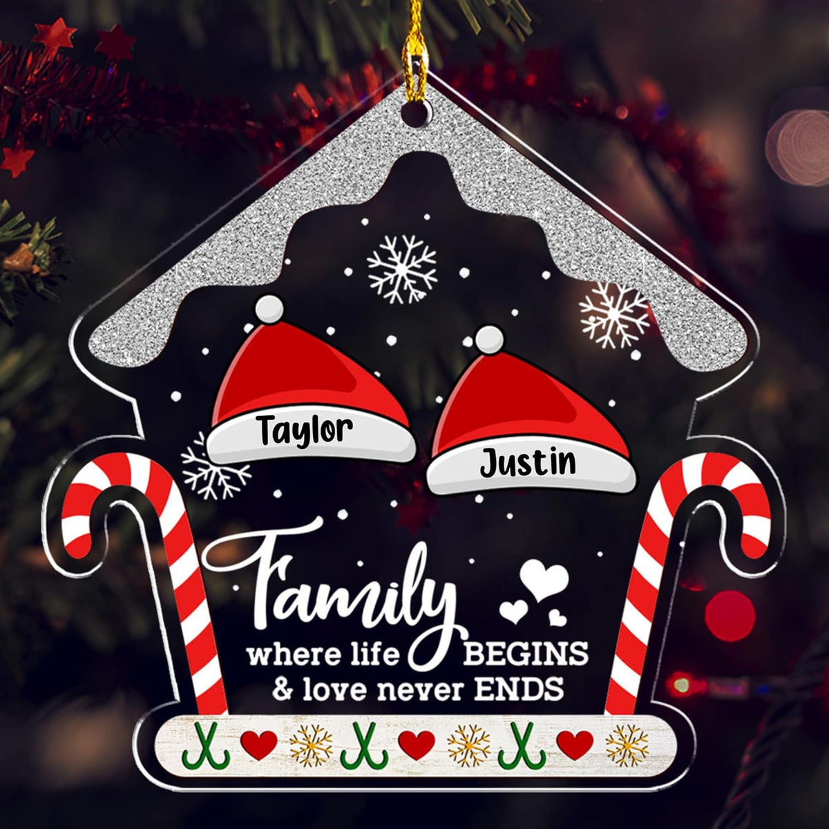 Personalized Chrismas Ornament 2025 - Love Never Ends, Custom Name Charms Family Members up to 10 People, for Family, Friends, and Loved Ones