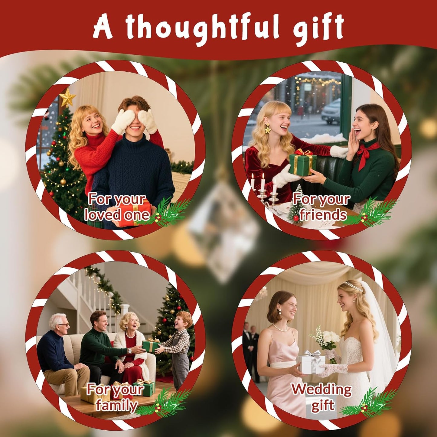 Custom Christmas Ornament Glass-Personalized Christmas Ornaments with Photo/Name/Date/Text,Wedding Christmas Birthday Baby Gifts (Color 1)