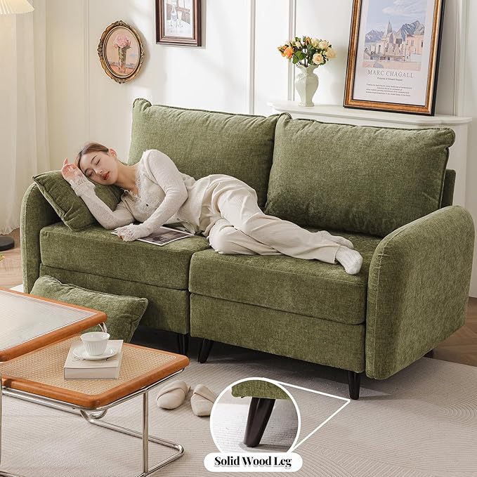 73'' Loveseat Sofa with All Seats Storage, Modular Sectional Couch with Movable Ottoman,Oversized Comfy Couch, 7.8'' Thick Cushion,24.5'' Deep Seat,for Living Room,Bedroom,Apartment,Velet,Green