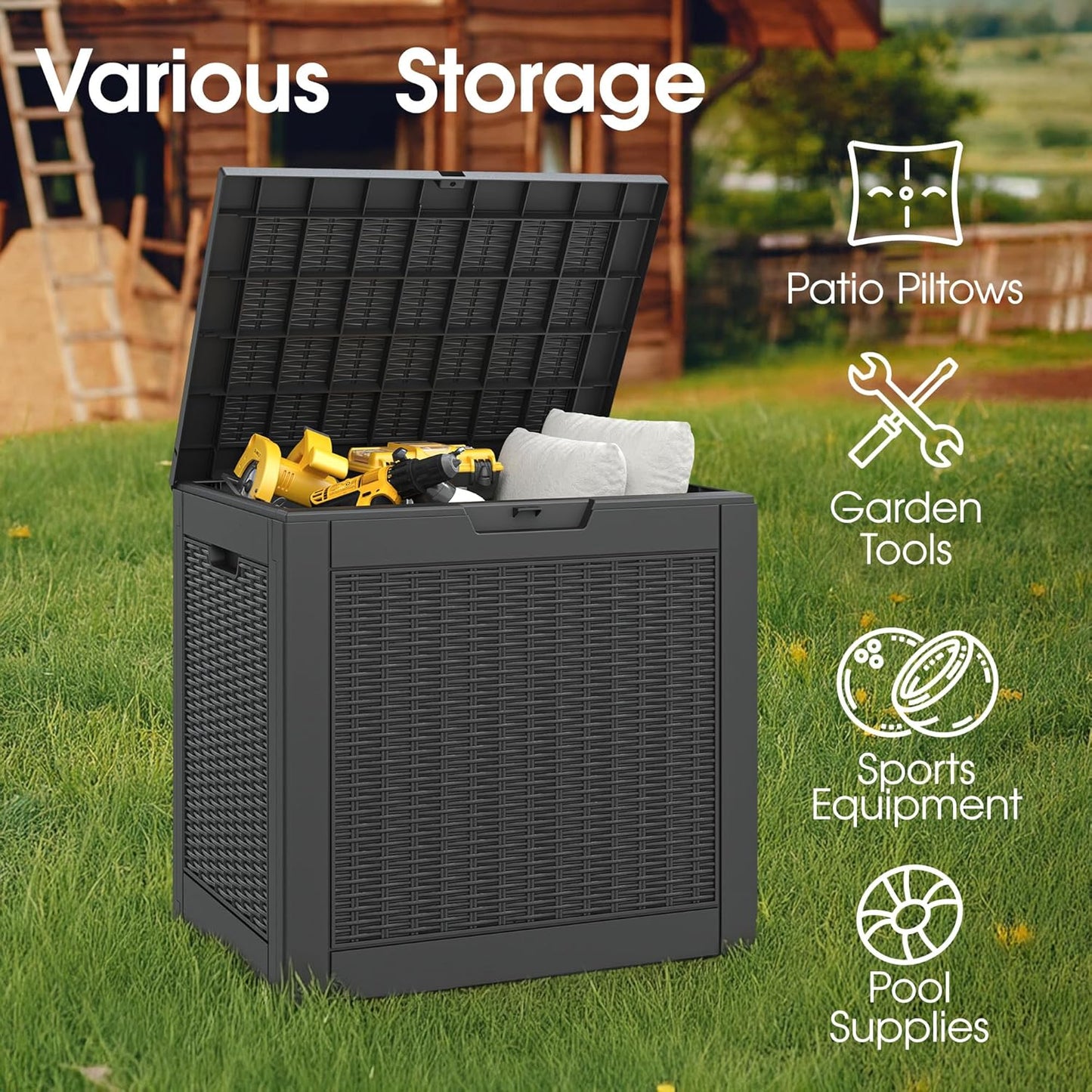 NUNU LAB 31 Gallon Outdoor Storage Box Waterproof,Indoor Outside Deck Box,Backyard Storage Bin For Package Delivery,Garden Tools,Patio Cushions,Pool Accessories,Storage Bench Lockable Lid