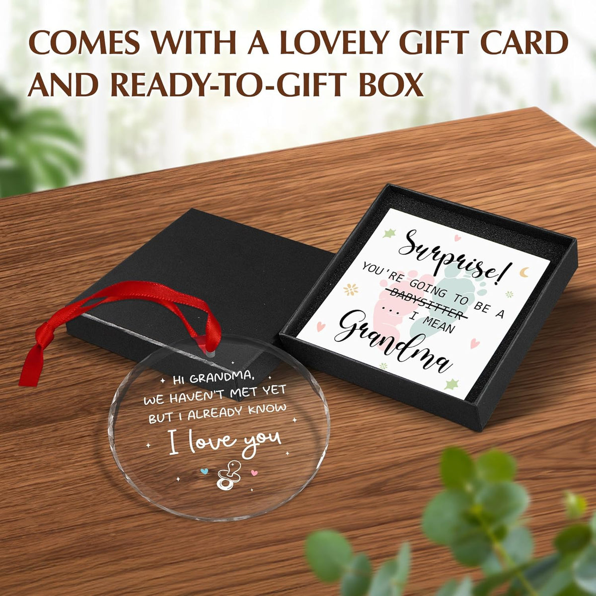 OASSIE Promoted to Grandma Pregnancy Announcement - Glass Ornaments for Tree with Card - Grandparents Baby Announcement Gifts for Grandma, Grandmother Gifts for Women, Baby Coming Soon Tree Ornaments