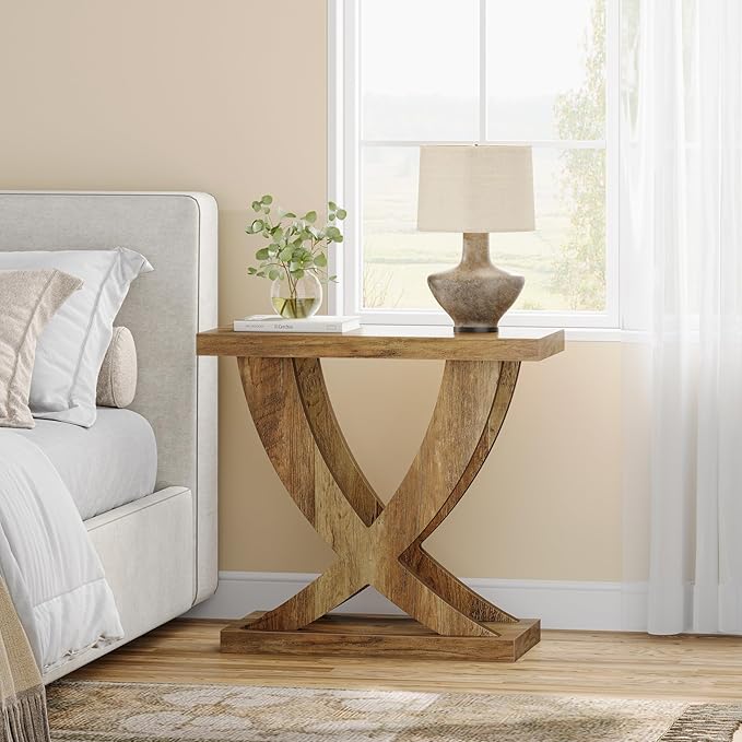 Tribesigns Wood End Side Table for Living Room Set of 2, Night Stand for Bedroom with Cross Fishtail Support, Farmhouse Nightstand for Small Spaces, Accent Furniture, Easy Assembly, Retro Wood Grain