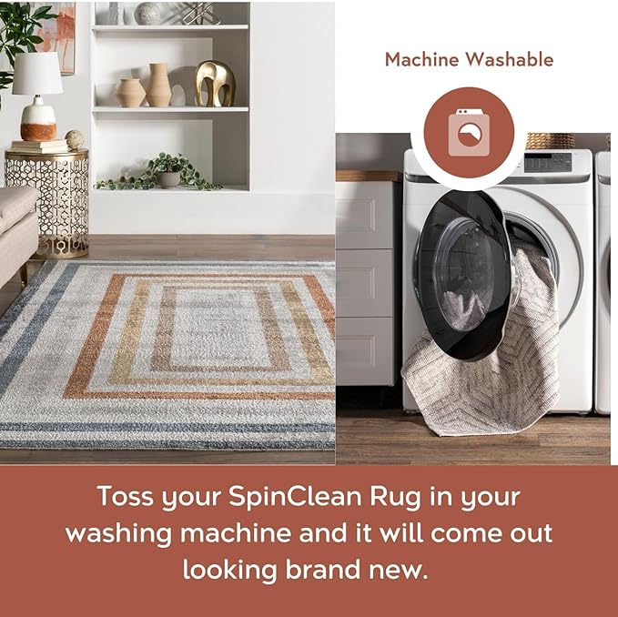 nuLOOM 2'8" x 8' Machine Washable Stain-Resistant Area Rug Low Profile for Living Room, Bedroom, and Dining Room, Alienor Multicolor