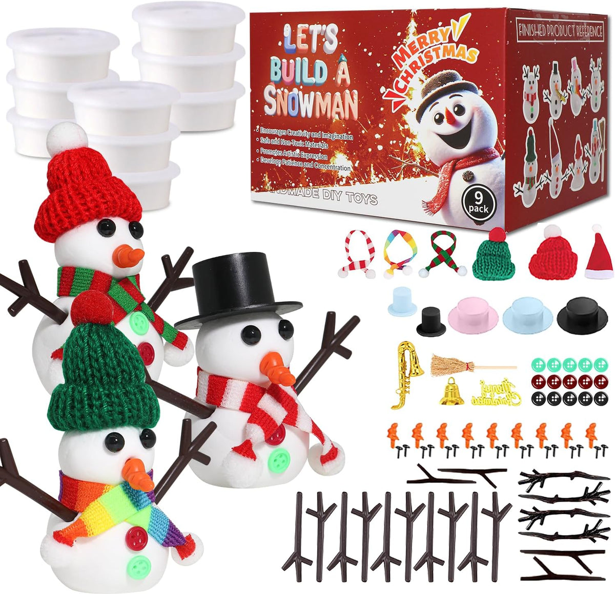 Build a Snowman Kit - Snowman Christmas Crafts, Modeling Clay DIY Kit, Creative Kids Air Dry Modeling Clay, Christmas Crafts Xmas Holiday Party Decor Gift