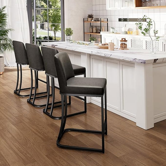 Sophia & William Grey Leather Bar Stools Set of 4, Counter Height 24" Bar Stools