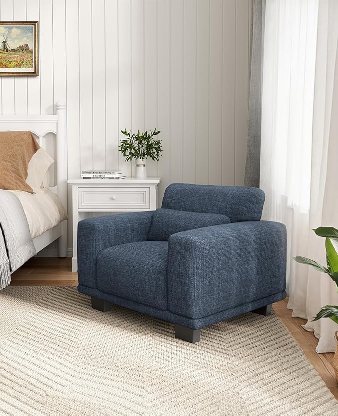 Marsail Modern 40 Inch Linen Fabric Sofa, Armchair Couch with Wide Armrests, Deep Cushions & Removable Washable Covers, Comfortable Living Room Furniture, Blue