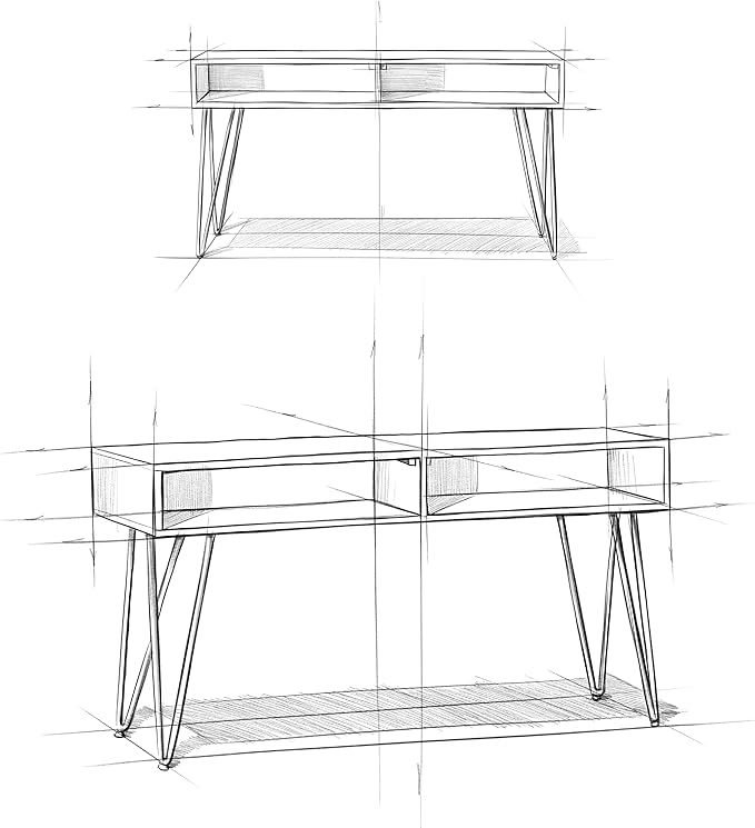SIMPLIHOME Hunter Console Table - 55 Inch Wide Solid Mango Wood and Metal Sofa Table in Natural, Industrial Storage Table for Entryway or Living Room with 2 Open Cubbies and Black Hairpin Legs