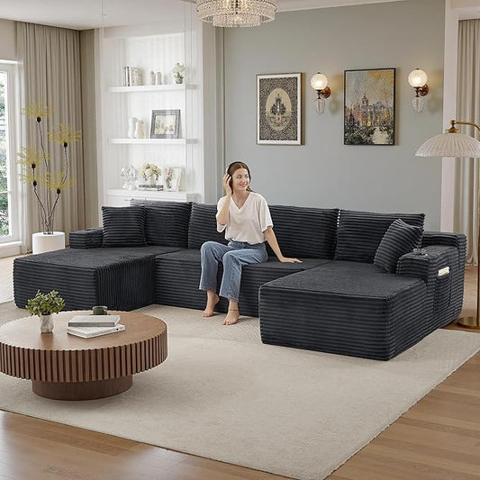 134''Oversized Modular Sectional Sofa Boneless Cloud Couch with Chaise Comfy Sectional Couches for Living Room,Bedroom,Apartment (Dark Grey, 134''W U-Shaped)
