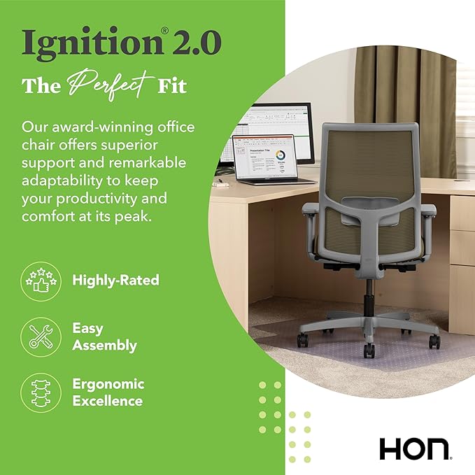 HON Ignition 2.0 Mid Back Task Chair, Spectrum Mesh, Advanced Synchro-Tilt Control, Office Chair with Lumbar Support, Height and Width Adjustable Arms, Titanium Frame, Quicksand