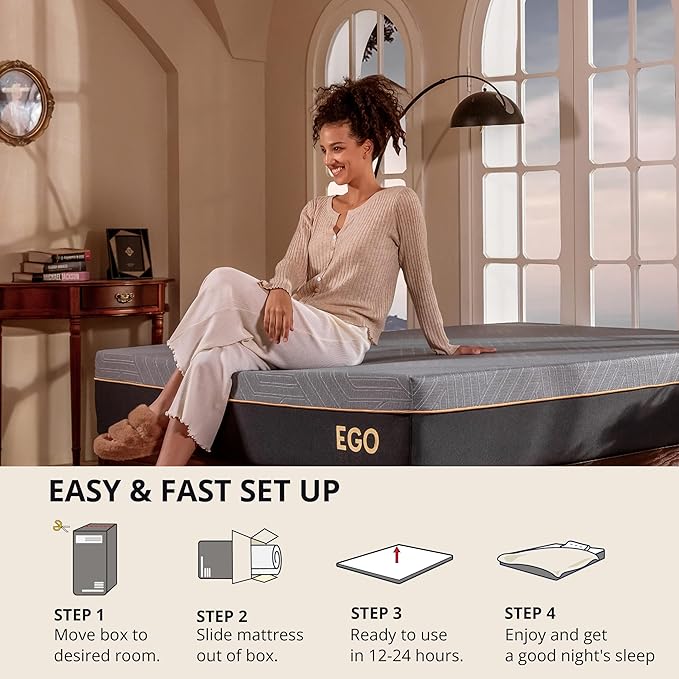 EGOHOME 12 Inch King Memory Foam Mattress for Back Pain, Cooling Copper Gel Bed in a Box, Foam Made in USA, CertiPUR-US Certified, Therapeutic Medium Firm, 76x80x12 Black