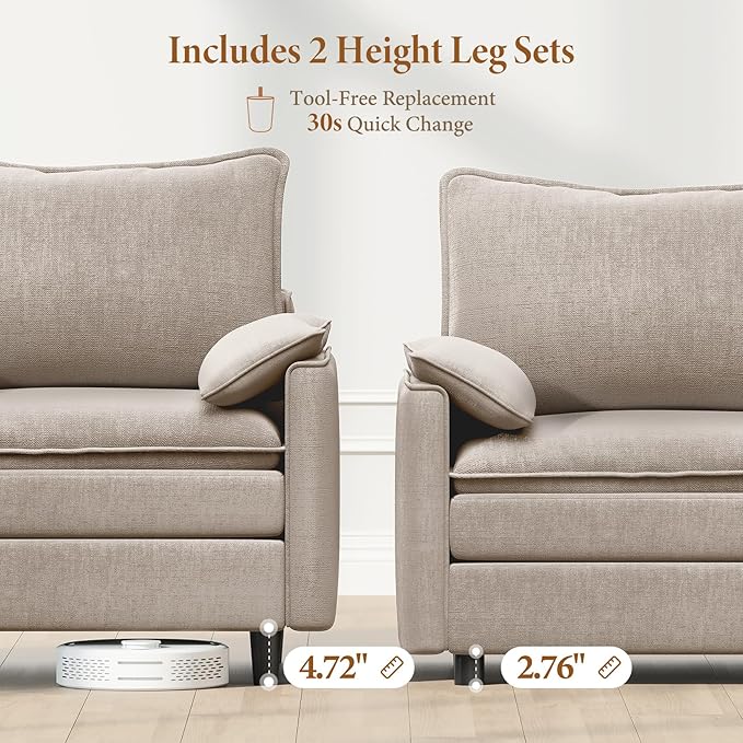 Vesgantti 108" Modular Sectional Sofa, Comfy Cloud Couch with Movable Ottoman Deep Seat Chenille L Shaped Modular Sofa, Sectional Couches for Living Room, Bedroom and Apartment, Light Brown