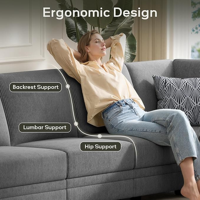 Wanderwell Oversized Modular Sectional Sofa, 8-Seater U Shaped Couches with Movable Ottoman,Corduroy Sectional Couch with Wide and Deep Seats Suitable for Living Room,Bedroom,Apartment (Grey, U-8)