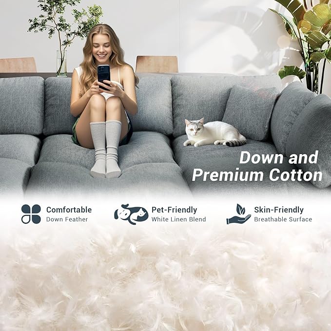 189.4" Modular Sectional Sofa Cloud Couch,4 Seat Down Filled L Shape Comfy Cloud Modern Sofa,Oversized Couch Cushion Covers Removable for Living Room,Light Blue